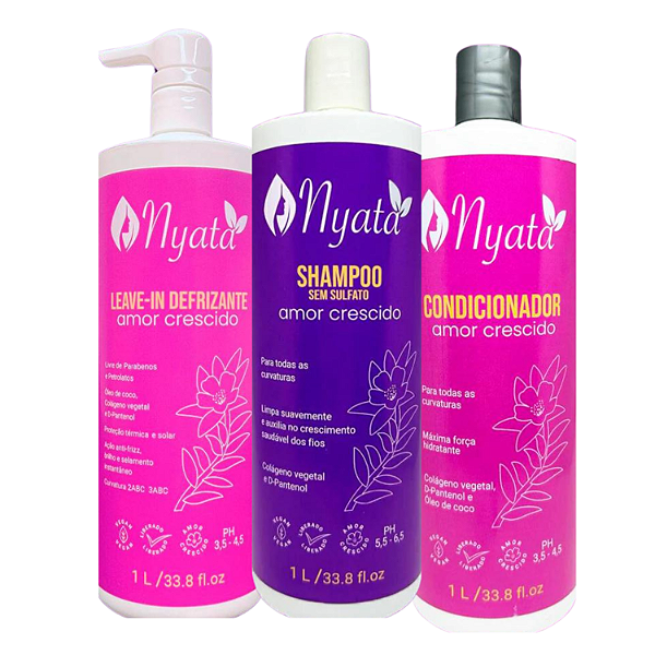 Trio Shampoo, Condicionador e Leave-in Amor Crescido 1L - Nyata