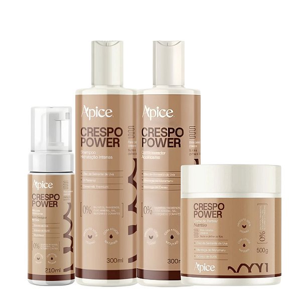 Kit Crespo Power Shampoo, Condicionador, Creme de Pentear e Mousse - Apice | Brilho Intenso e Definição Poderosa!