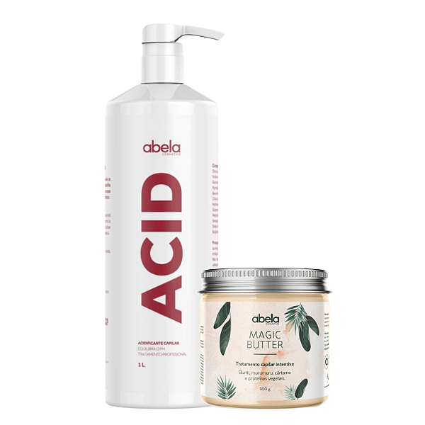 Duo Antiporosidade ACID 1L e Magic Butter 500g - Abela Cosmetics | Reconstrução e nutrição ideal para cabelos porosos