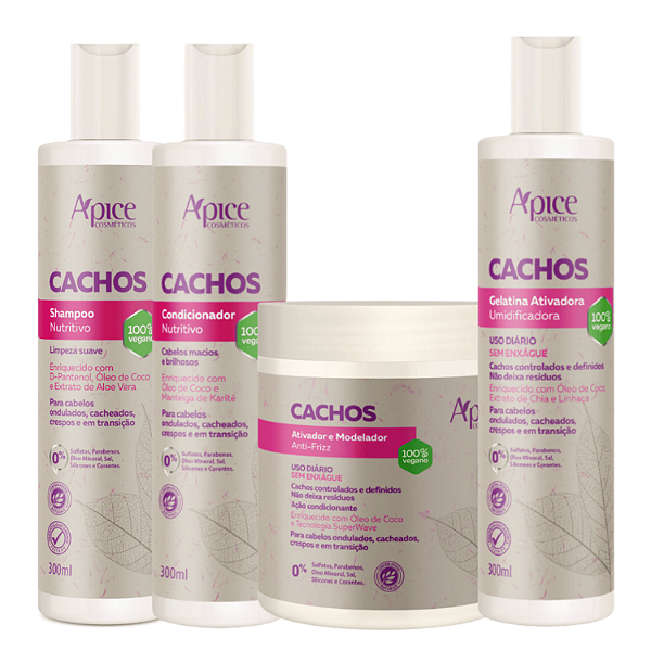 Kit Cachos Nutritivo Completo - Apice | Para Cabelos Cacheados e Ondulados, Hidratação + Definição + Brilho