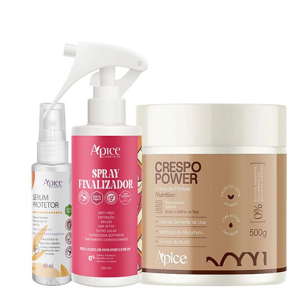 Trio Finalizador Crespo Power com Sérum Protetor e Spray - Apice Cosméticos