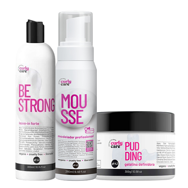 Trio Be Strong, Pudding e Mousse Modelador - Curly Care | Definição Extra Prolongada