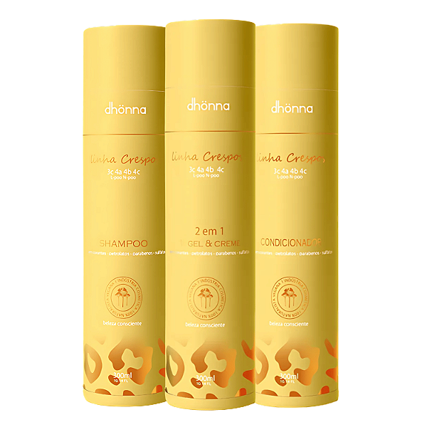 Trio Crespos Shampoo, Condicionador e Gel Creme - Dhonna | Trio Ideal para Crespos Definidos e Hidratados