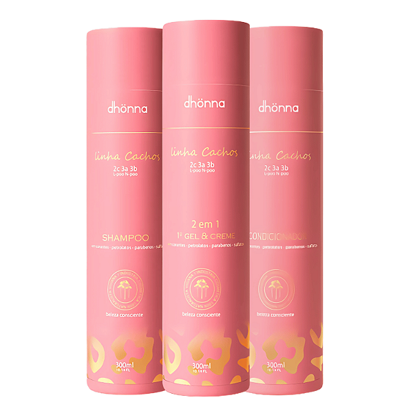 Trio Cachos Shampoo, Condicionador e Gel Creme - Dhonna | Trio Ideal para Cachos Definidos e Hidratados