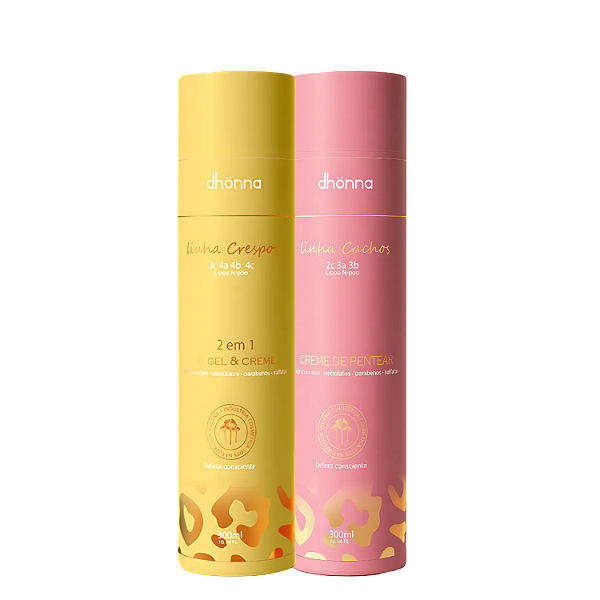 Duo Mix Creme de Pentear Cachos e Gel Creme Crespos 300mL - Dhonna | Cachos Hidratados, Definidos e Sem Frizz