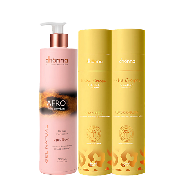 Trio Crespos Shampoo e Condicionador e Gel de Definição Afro 300mL - Dhonna | Nutrição Profunda e Definição c/ Balanço