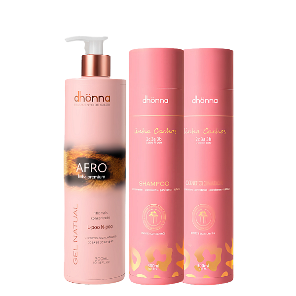 Trio Cachos Shampoo e Condicionador e Gel de Definição Afro 300mL - Dhonna | Nutrição e Definição
