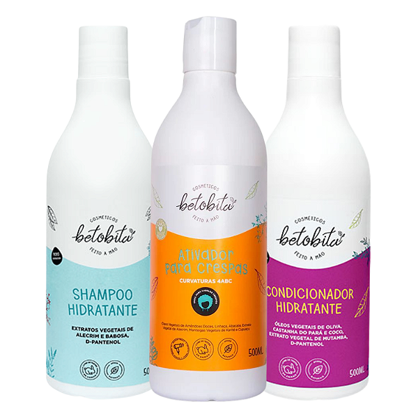 Trio Shampoo, Condicionador e Ativador de Cachos 4ABC - BetoBita | Crespo Perfeito Todos os Dias