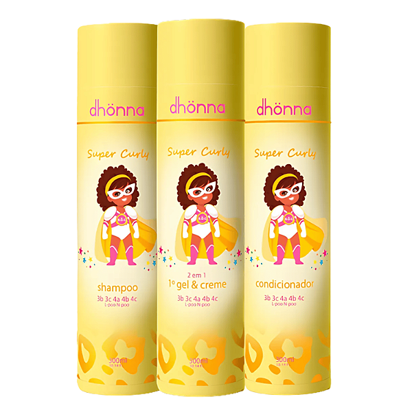 Trio Shampoo, Condicionador e Gel & Creme Super Curly - Dhonna | Cachinhos definidos e brilhantes