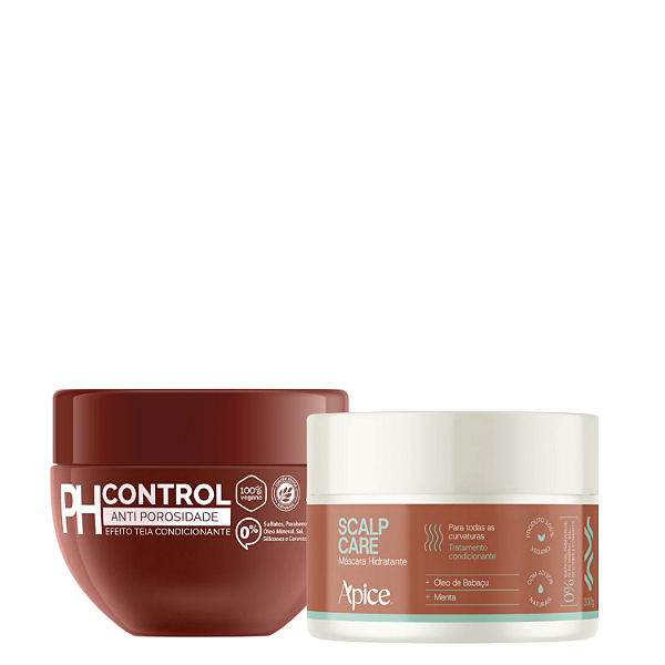 Duo Máscara Hidratante Scalp Care e Acidificante PH Control 280g - Ápice | Brilho, Nutrição e Selagem das Cutículas