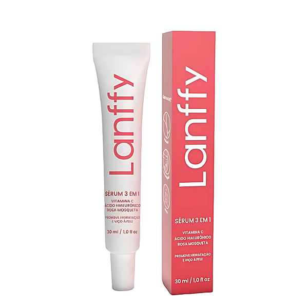 Sérum Facial 3 em 1 Vitamina C + Ácido Hialurônico + Rosa Mosqueta – Lanffy | Hidratação, Luminosidade e Revitalização