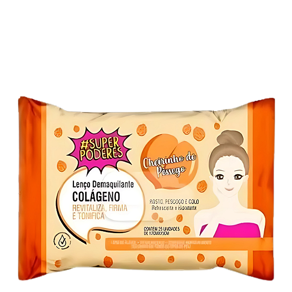 Lenço Demaquilante Colágeno Cheirinho de Pêssego - Super Poderes | Revitalização, Firmeza e Limpeza Profunda