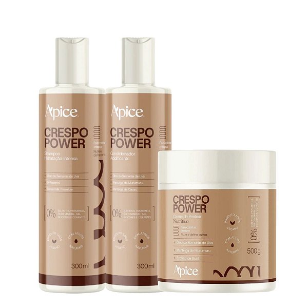 Trio Crespo Power Shampoo, Condicionador e Creme de Pentear 500g - Apice Cosméticos | Cabelos Crespos Poderosos