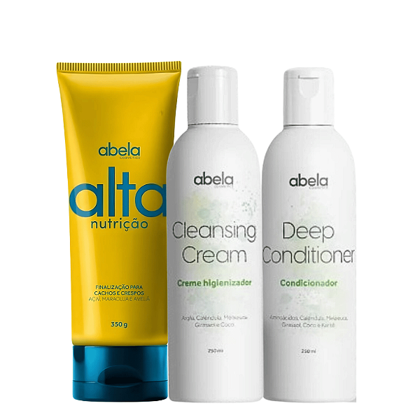 Kit Abela Limpeza, Hidratação e Finalização – Shampoo Cleansing 250mL + Condicionador 250mL + Finalizador Alta Nutrição
