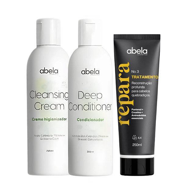 Trio Reconstrução Capilar – Abela Cosmetics | Cleansing Cream, Deep Conditioner, Máscara Repara