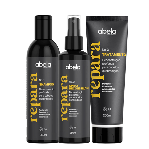 Trio Repara Shampoo, Spray Reconstrutor e Máscara - Abela | Reconstrução Profunda e Força Imediata