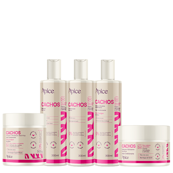 Kit Cachos Essence 5 Produtos - Apice | Tratamento, Nutrição Intensa e Controle do Frizz