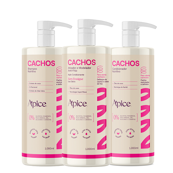 Trio Shampoo, Condicionador e Ativador de Cachos 1L Pro – Apice | Limpeza, Nutrição e Definição com Brilho