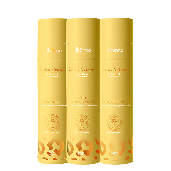 Kit Crespos Shampoo, Creme de Pentear e Gel Creme Dhonna | Limpeza e Definição com Brilho em 3 Produtos