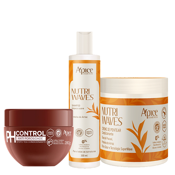 Kit Nutri Waves Creme Finalizador, Shampoo e Ph Control | Definição, Brilho e Controle de Frizz