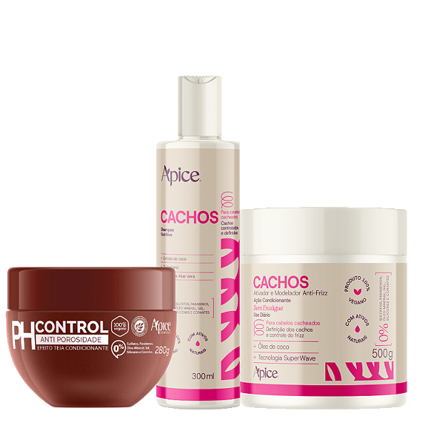 Kit Shampoo, Máscara Acidificante Ph Control e Ativador de Cachos - Apice | Hidratação Profunda e Alta Definição