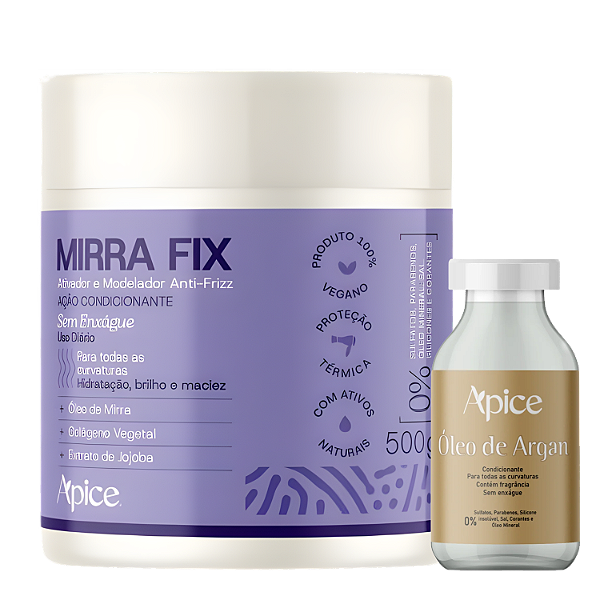 Duo Ativador e Modelador Mirrafix e Óleo de Argan – Apice | Nutrição, Brilho e Movimento