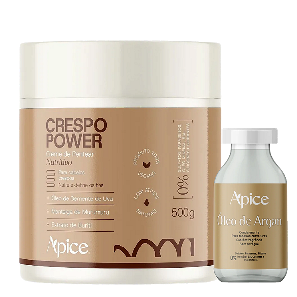 Duo Óleo de Argan + Creme Crespo Power 500g – Apice | Umectação e Definição para Crespos
