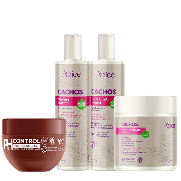Kit Cachos + Máscara Acidificante pH Control - Apice | Hidratação, Equilibrio do pH e Anti Frizz