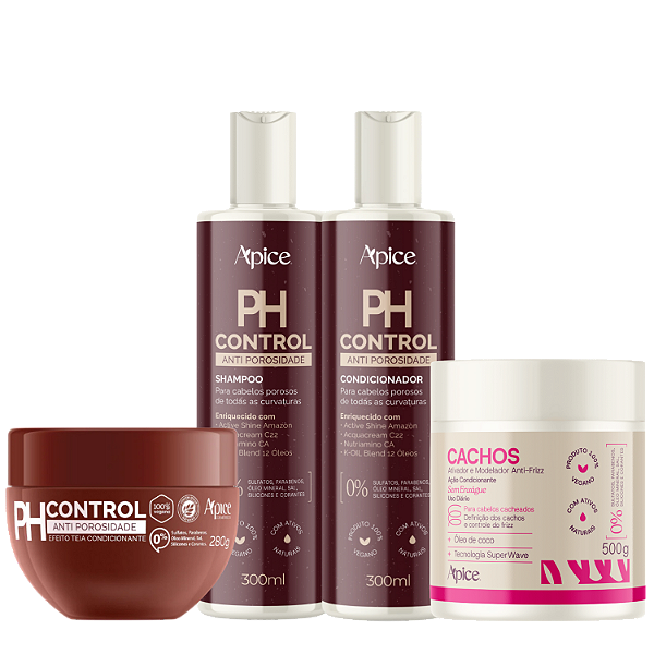 Kit Antiporosidade PH Control + Creme Cachos - Ápice | Definidos, Sem frizz e com Brilho Intenso