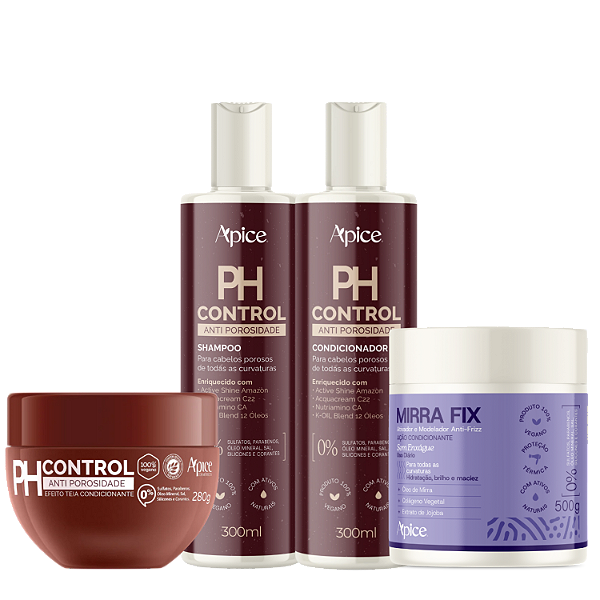 Kit Antiporosidade PH Control + Creme Mirra Fix - Ápice | Cachos Nutridos, Alinhados e Definidos