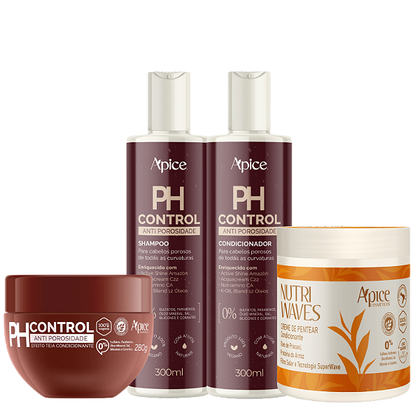 Kit Antiporosidade Ph Control + Creme Nutri Waves - Apice | Cachos Nutridos, Sem Frizz e Definidos