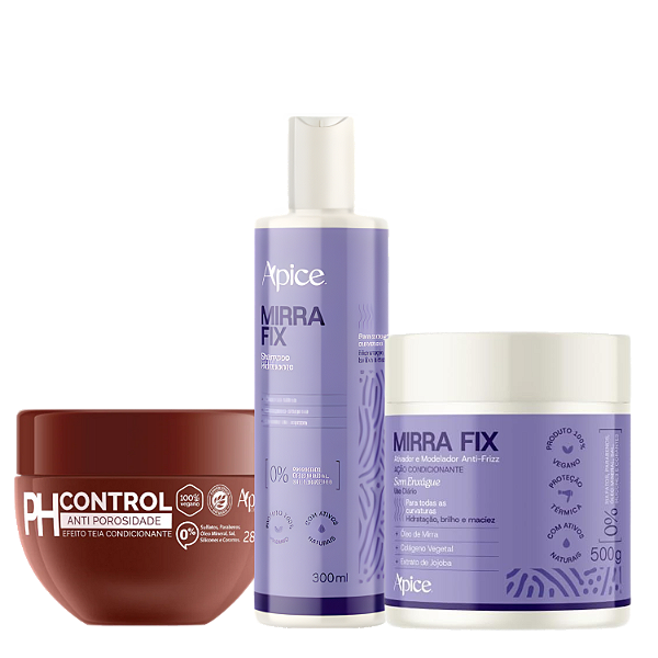 Kit Shampoo e Ativador e Modelador Mirrafix e Acidificante Ph Control - Apice | Antifrizz e Antiporosidade