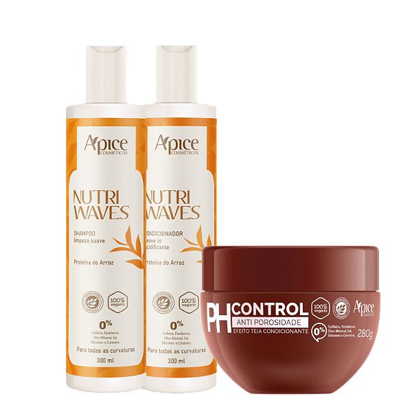 Kit Antiporosidade Nutri Waves Shampoo, Condicionador e Máscar Ph Control | Cabelo Resistente, Sedoso e Brilhoso