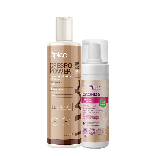 Kit Finalização Prolongada Gelatina Crespo Power + Mousse Cachos – Apice | Finalização e Revitalização no day after