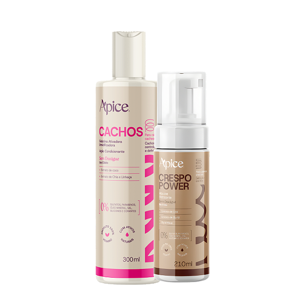 Kit Finalização Gelatina Cachos Essence + Mousse Crespo Power - Apice | Definição Impecável, Brilho e Movimento