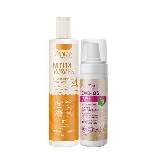 Kit Finalização Prolongada Gelatina Nutri Waves + Mousse Cachos – Apice | Definição e Revitalização no day after