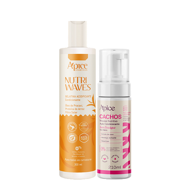 Kit de Finalização Gelatina Nutri Waves + Mousse Cachos – Apice | Controle do Frizz e da Porosidade