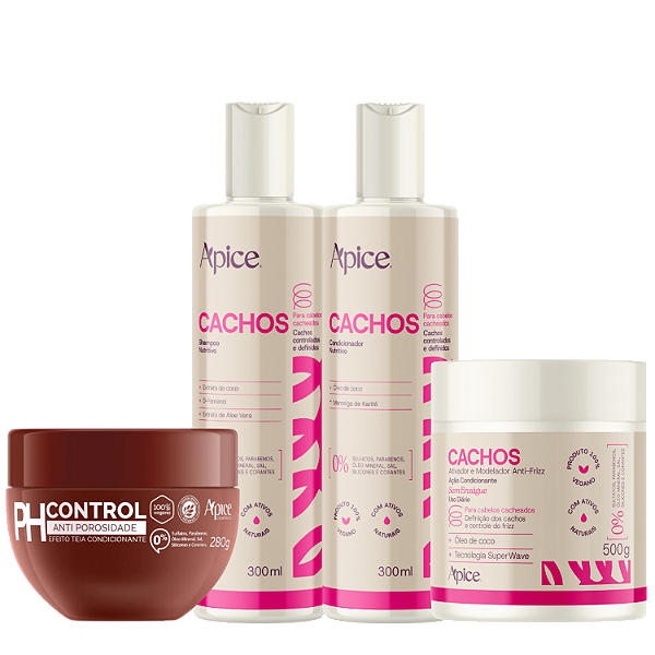 Kit Cachos Essence + Máscara Antiporosidade pH Control - Apice | Hidratação, Equilibrio do pH e Anti Frizz