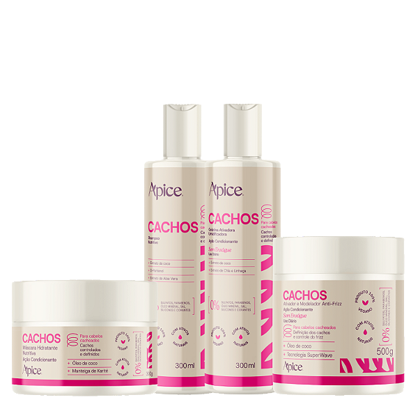 Kit Essence Shampoo, Gel, Máscara, Ativador de Cachos - Apice | Cachos definidos, Hidratados e sem Frizz