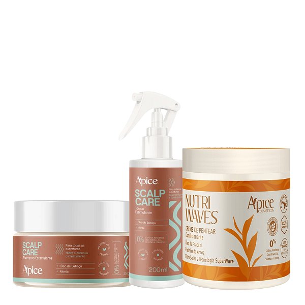 Kit Crescimento Capilar Scalp Care + Creme Nutri Waves - Apice | Finalização Leve e Crescimento Saudável