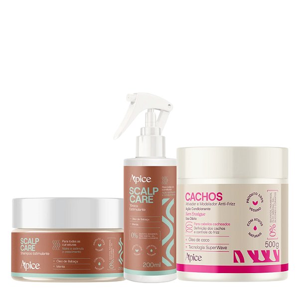 Kit Crescimento Capilar Scalp Care + Creme Cachos Essence - Apice | Finalização e Crescimento dos Cachos