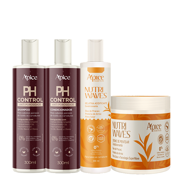 Kit Antiporosidade Ph Control, Gelatina e Creme Nutri Waves - Apice | Mais Definição e Mais Day After