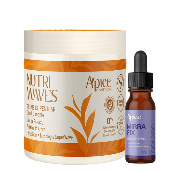 Kit Creme de Pentear Nutri Waves + Óleo Mirrafix Apice – Alta Nutrição e Brilho para Cabelos Cacheados