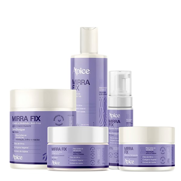 Kit Mirra Fix Shampoo, Ativador, Máscara, Mousse e Gelatina - Apice | Hidratação profunda, Definição e Controle do friz