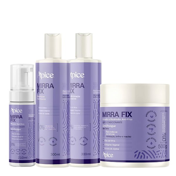 Kit Mirra Fix Shampoo, Condicionador, Ativador e Mousse - Apice | Hidratação, Brilho e Controle do Frizz