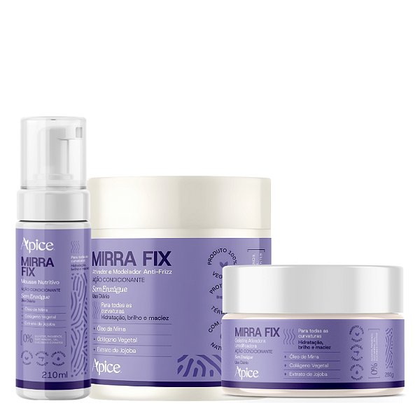 Trio Finalizador Mirra Fix Ápice – Ativador, Mousse e Gelatina para Cachos Definidos e Day After