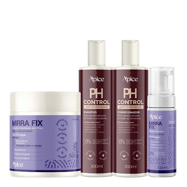 Kit Shampoo e Condicionador Ph Control + Mirra Fix – Hidratação, Controle da Porosidade e Definição dos Cachos
