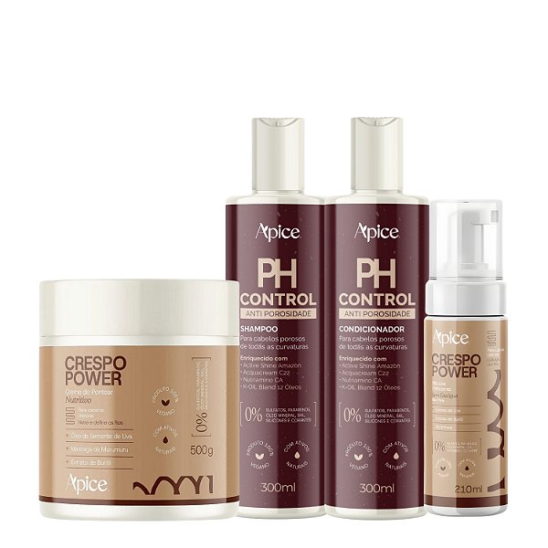Kit Shampoo e Condicionador Ph Control + Duo Crespo Power – Apice| Hidratação Inteligente, Definição e Brilho
