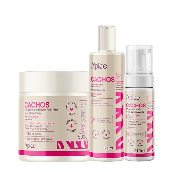 Kit de Finalização Gelatina, Mousse e Ativador de Cachos - Apice | Definição Duradoura, Cachos Leves e Mais Day After