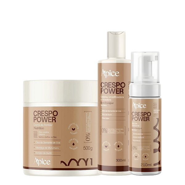 Kit Finalização Crespo Power Creme de Pentear, Mousse e Gelatina - Apice | Definição Prolongada